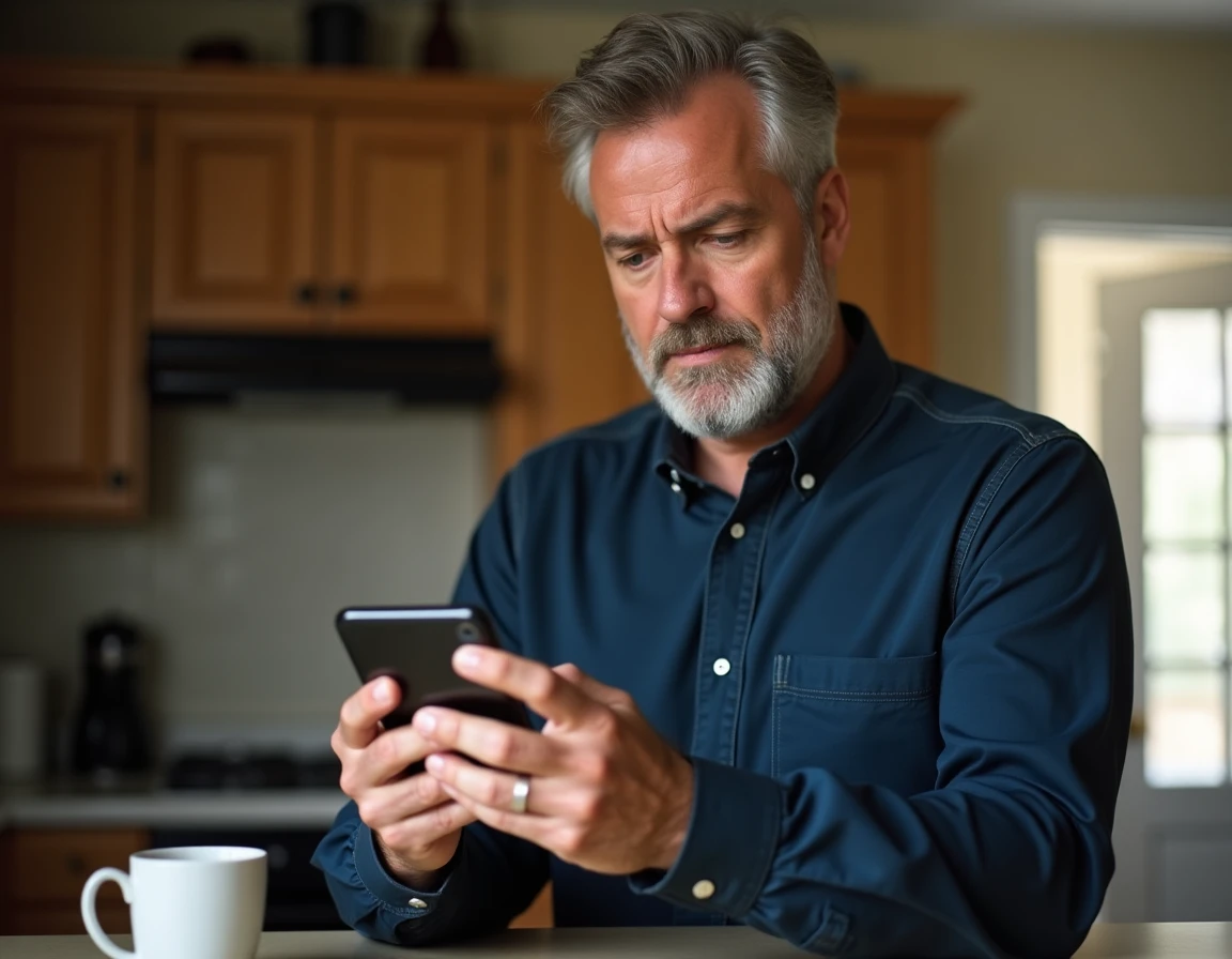 Homme consultant un avertissement de sécurité sur son smartphone avant de visiter un nouveau site web