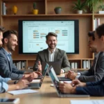Groupe de professionnels en réunion autour d'une table moderne