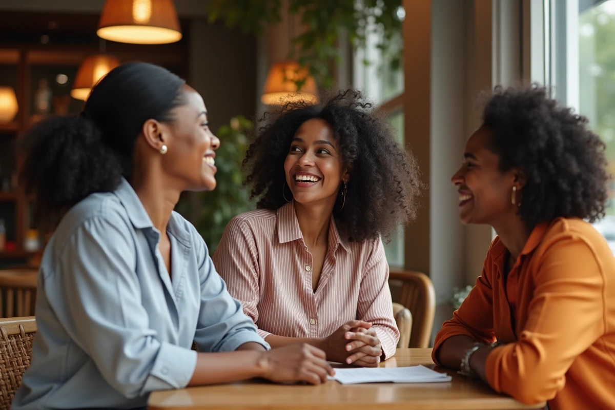 Femmes malgaches discutant dans un café moderne