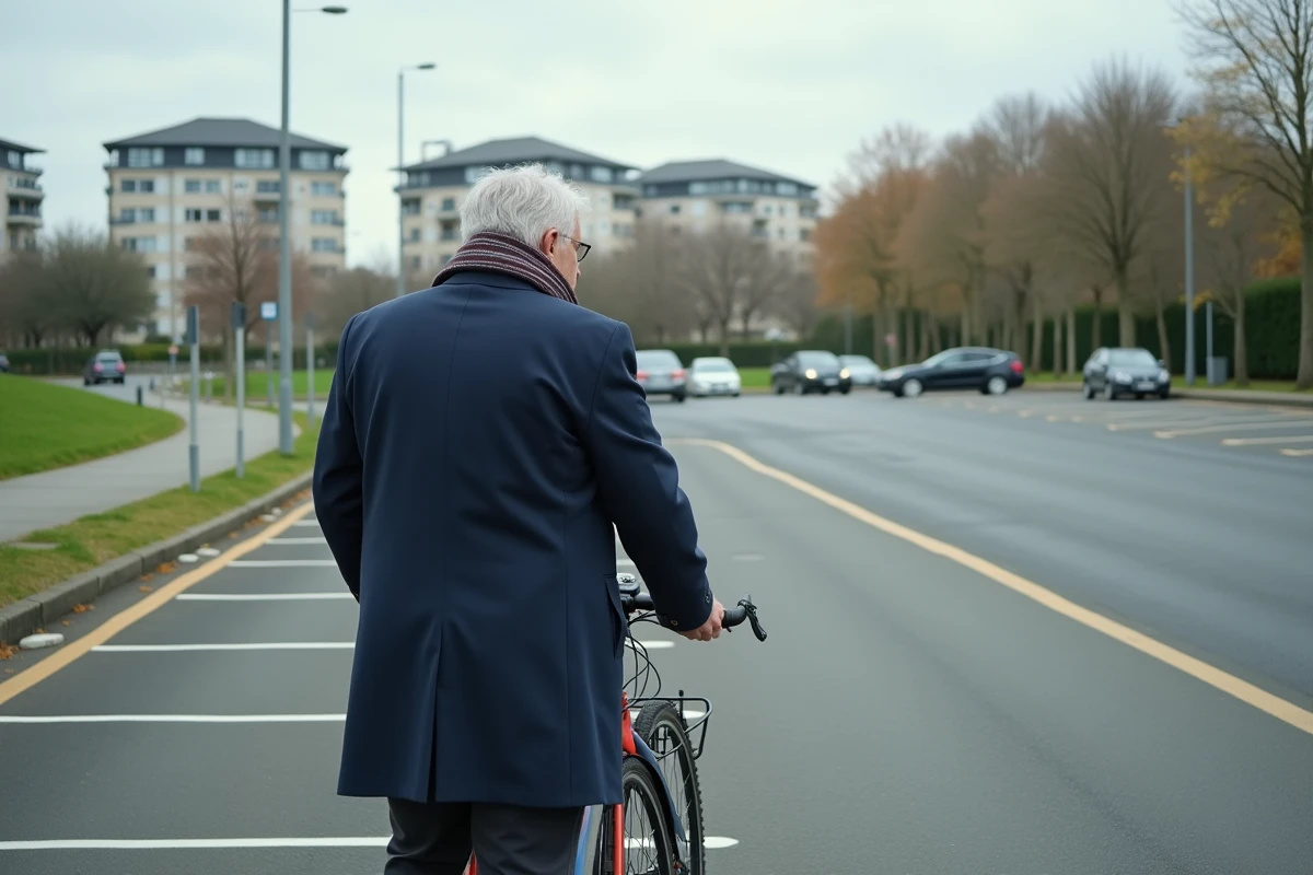 Homme en manteau déverrouillant son vélo près d